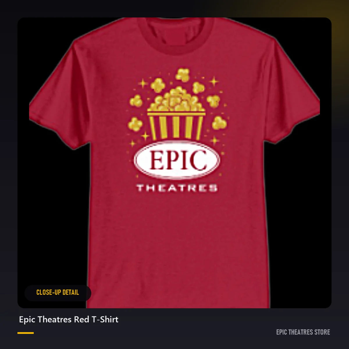 Epic Theatres Red T-Shirt close-up detail