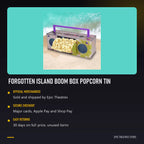 Forgotten Island Boom Box Popcorn Tin, official Epic Theatres merchandise with secure checkout
