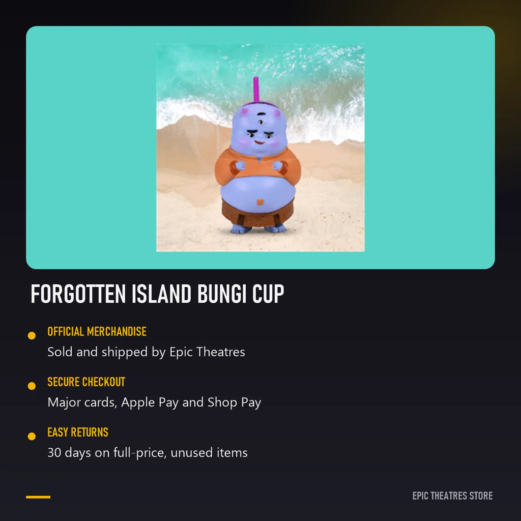 Forgotten Island Bungi Cup, official Epic Theatres merchandise with secure checkout