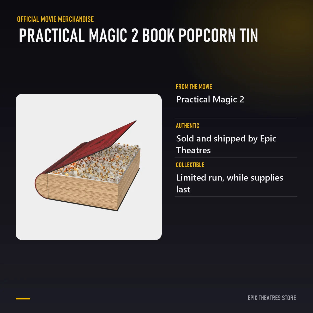Practical Magic 2 Book Popcorn Tin specifications and features