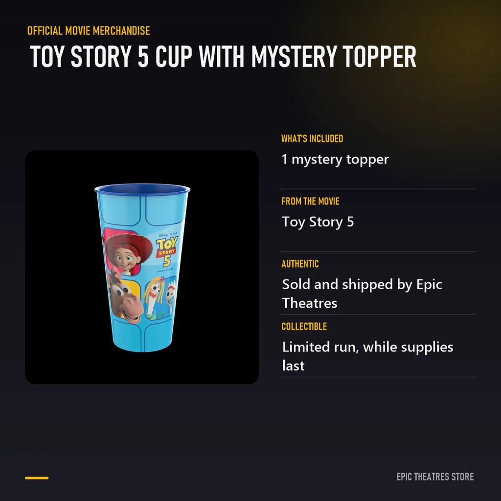 Toy Story 5 Cup with Mystery Topper specifications and features