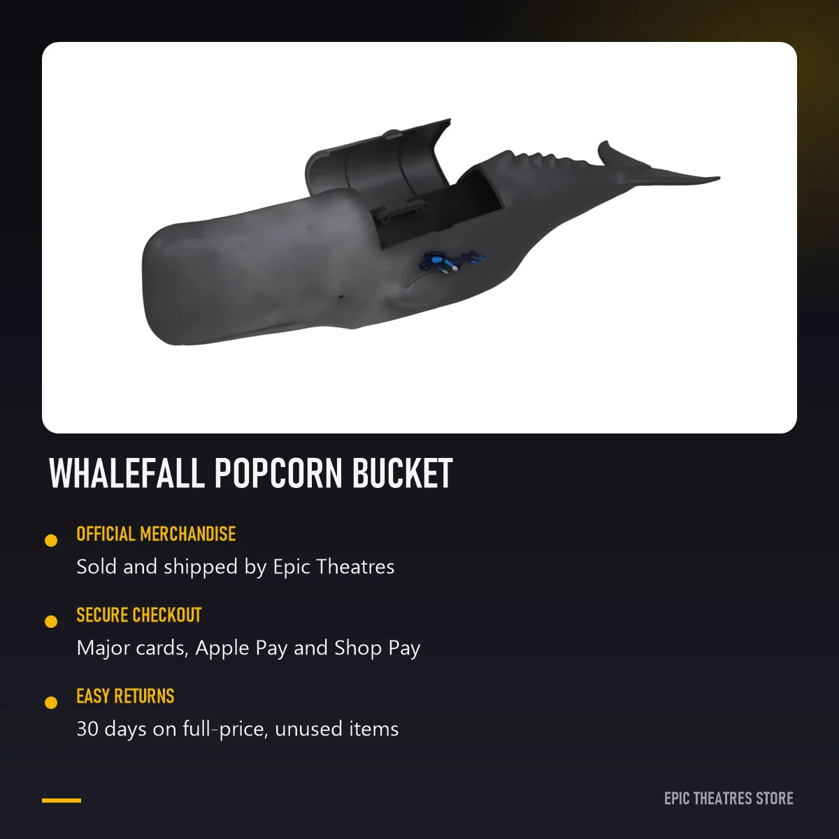 Whalefall Popcorn Bucket, official Epic Theatres merchandise with secure checkout